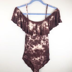 Tie Dye Cold Shoulder Bodysuit - Size XS
